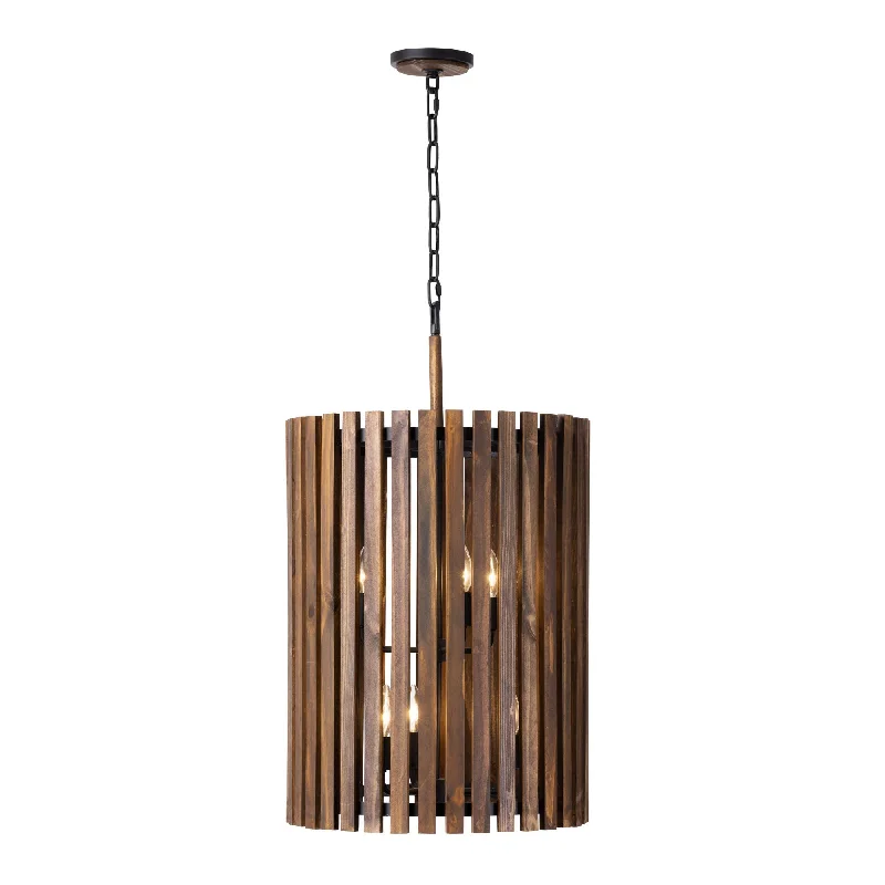 Suratto 387F06MBW 6-Light Foyer Pendant Light - Matte Black/Medium Walnut