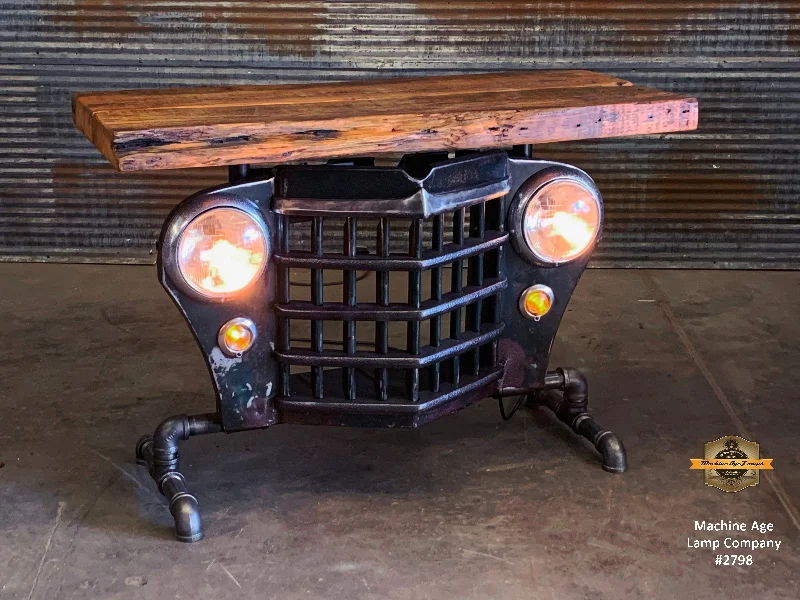 Energy - Efficient Industrial Lighting for Cost - SavingsSteampunk Industrial / Automotive / Original vintage 50's Jeep Willys Grille / Table Sofa Hallway / Deep Green/Black  / Table #2798