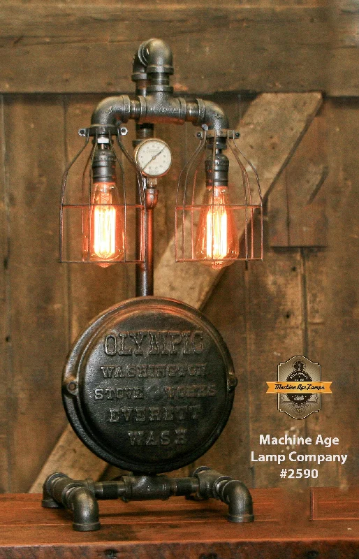 Industrial Lighting for Metal Fabrication ShopsSteampunk Industrial / Antique Furnace Boiler Door / Washington / Lamp #2590 sold