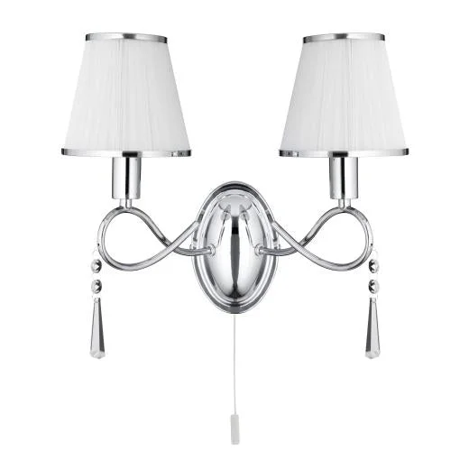 Adjustable track lighting for living roomsSimplicity Chrome 2 Light Wall Bracket With Glass Drops & White String Shades