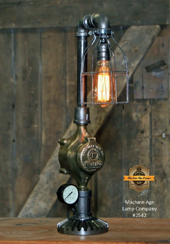 Dimmable Industrial Lighting for Ambiance ControlSteampunk Industrial Lamp / Antique Brass Meter and Gauge / Lamp #2542