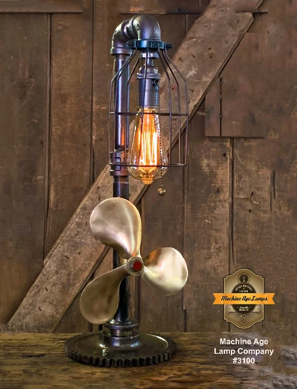 Industrial Lighting for Chemical PlantsSteampunk Industrial / Boat Marine Nautical  / Antique Brass Propeller / Lamp / Gear Base #3100