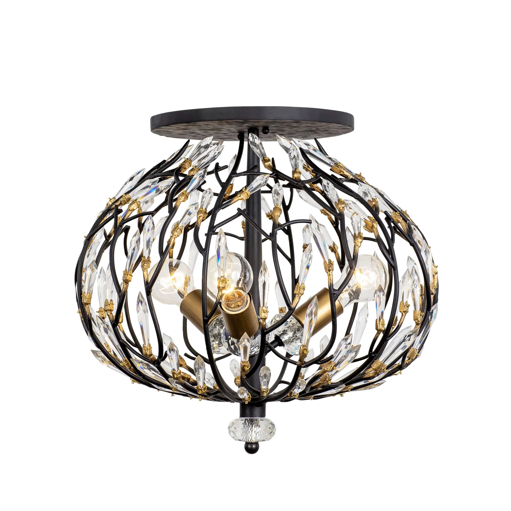 Bask 271S03MBFG 3-Light Crystal Ceiling Light - Matte Black/French Gold