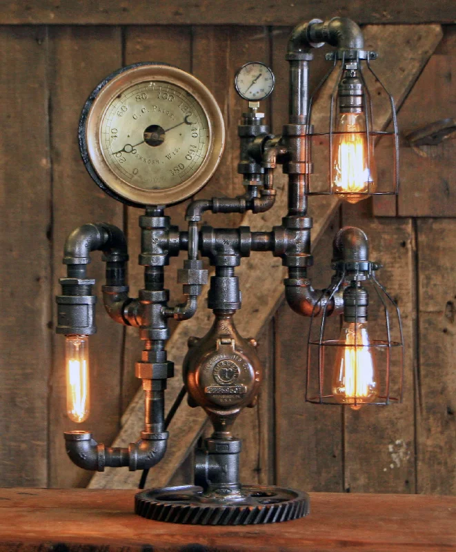 Corrosion - Resistant Industrial Lighting for Coastal FactoriesSteampunk Industrial / 7.5" Steam Gauge / Gear / C.C Paige Oshkosh Wis / Gear Base / Lamp #2510 sold