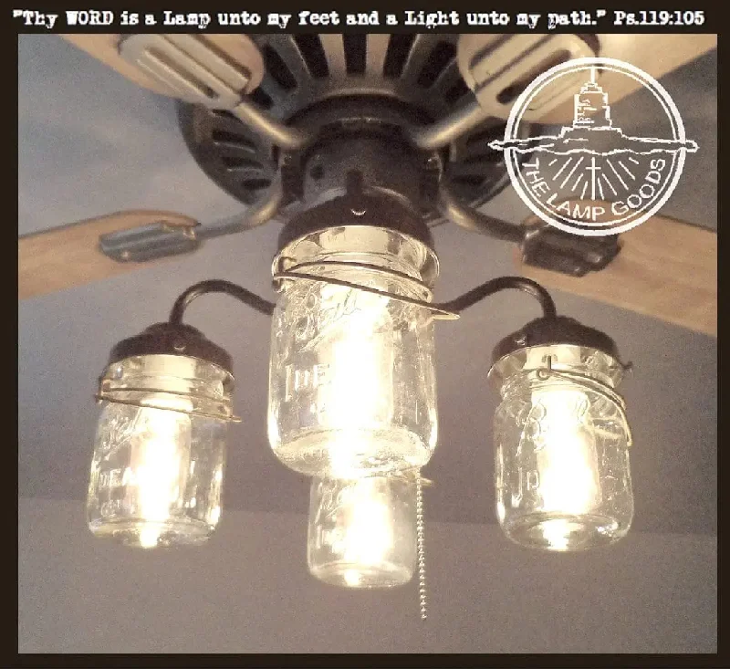 Nickel plated base Edison light bulbsVintage Mason Jar LIGHT KIT for Ceiling Fan