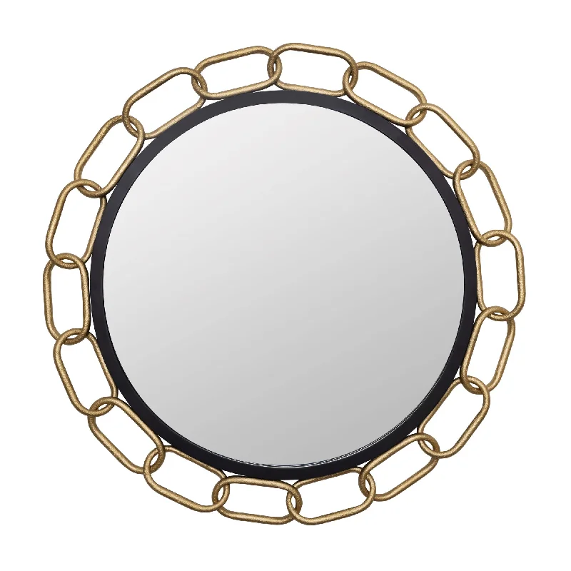 Chains of Love 444MI30MBTG 30-Inch Round Mirror - Matte Black/Textured Gold