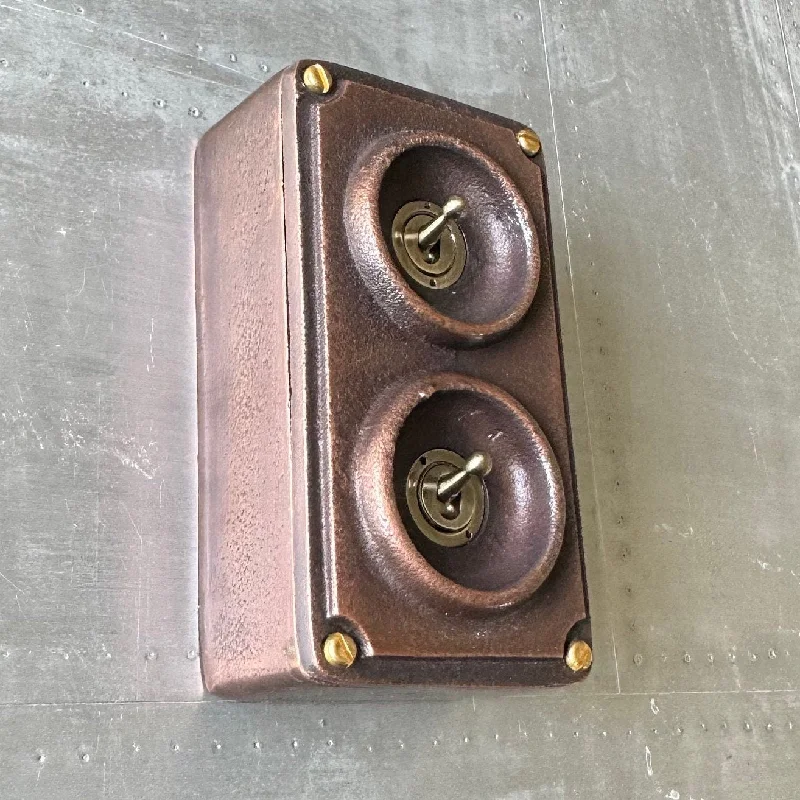 Industrial Lighting for Automotive Manufacturing PlantsDouble 2 Gang Antique Copper Solid Cast Metal Surface Mounting Conduit Light Switch Industrial 2 Way