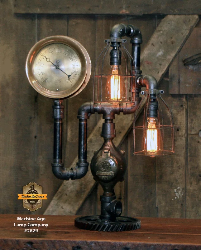 Industrial Task Lighting for Precision WorkstationsSteampunk Industrial / Machine Age Lamp / Steam Gauge / Gear Base / #2629 sold