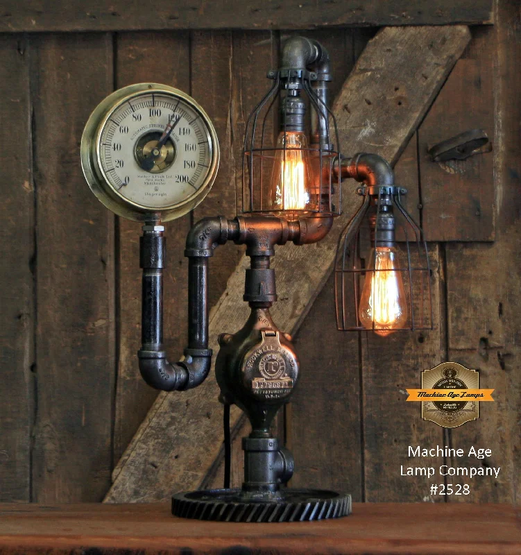 Industrial Emergency Lighting for Safety in FactoriesSteampunk Industrial / Antique Steam Gauge / Gear Base / Lamp #2528