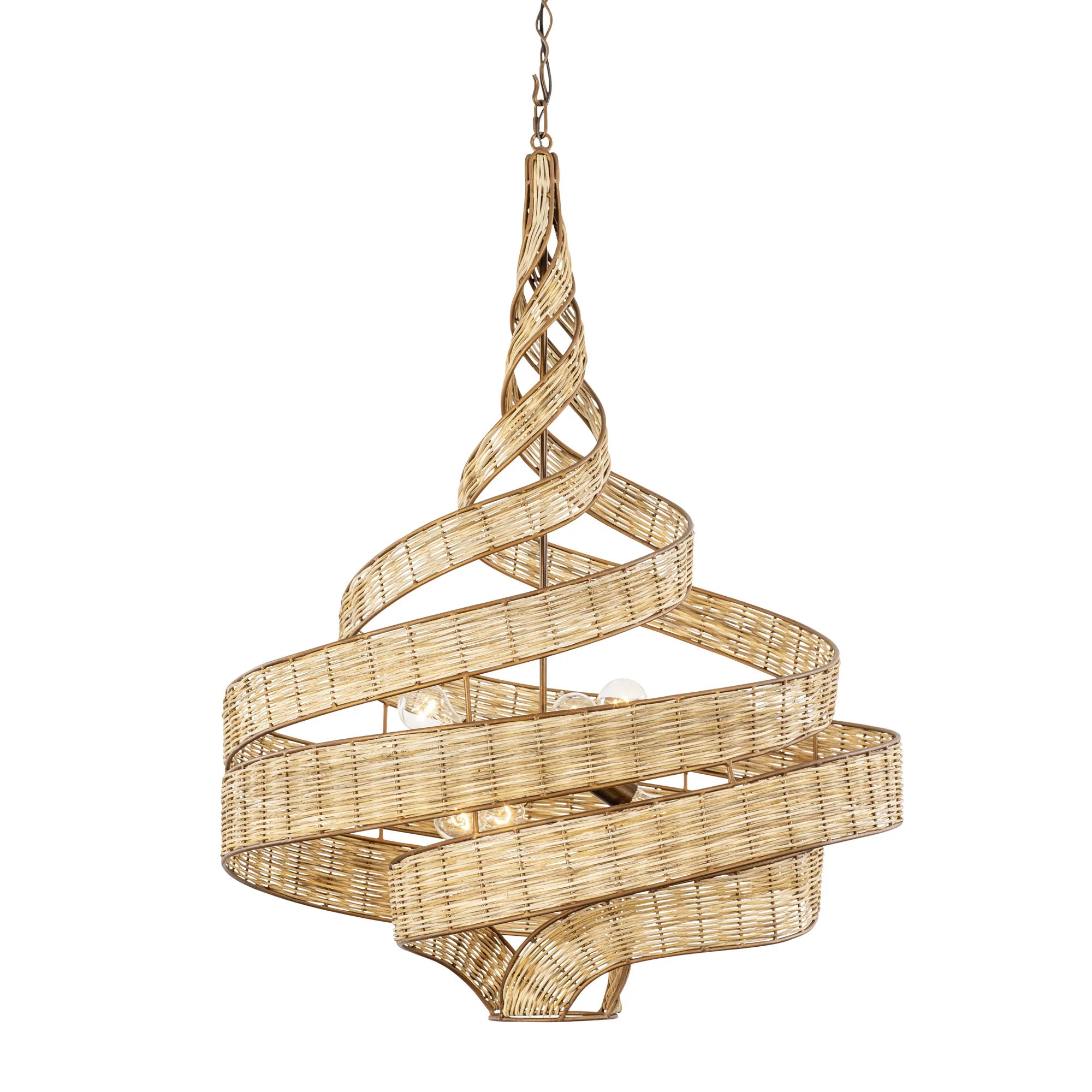 Flow 240P06LBTR 6-Light Large Twist Pendant Light - Baguette/Natural Rattan