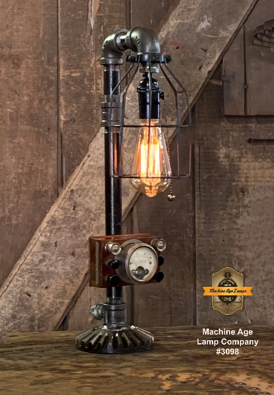 Industrial Lighting for Metal Fabrication ShopsSteampunk Industrial / Antique Electrical Meter / Gear / Lamp /  #3098