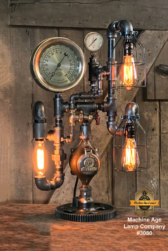 Dimmable Industrial Lighting for Ambiance ControlSteampunk Industrial / Machine Age Lamp / Antique Steam Gauge  / Lamp #3080