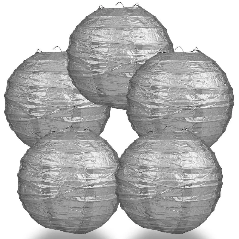 Small size Edison light bulbs5-PACK 36" Silver Round Paper Lantern, Crisscross Ribbing, Hanging