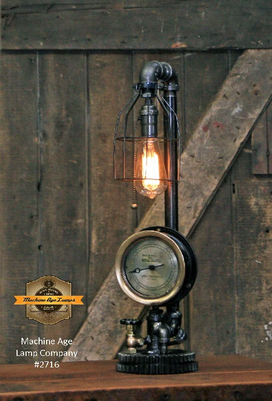 Industrial Area Lighting for Large Open SpacesSteampunk Industrial Lamp / Antique Utica NY Steam Gauge / Gear / Lamp #2716