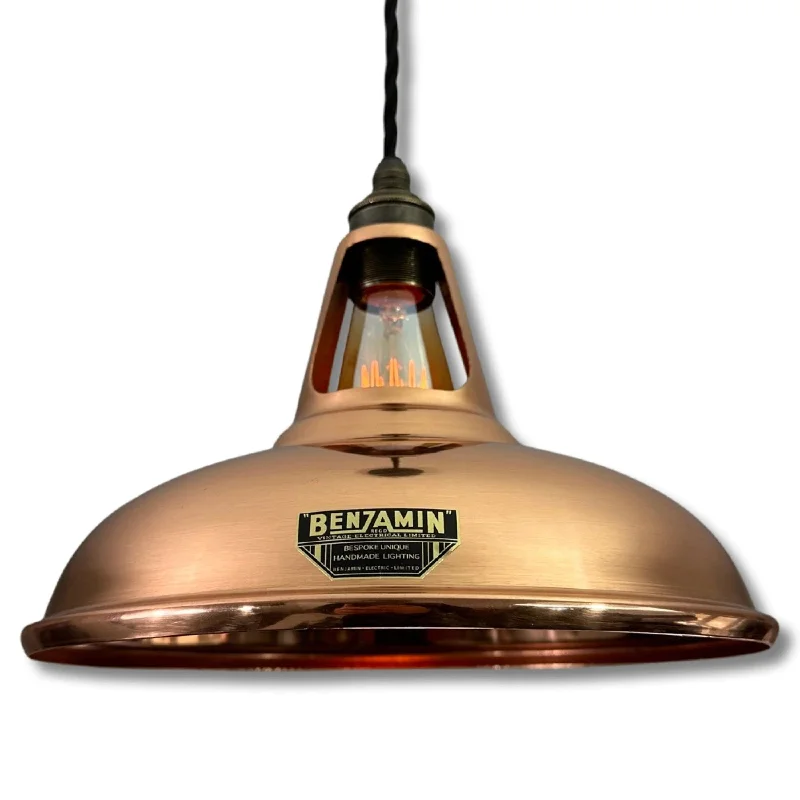 Industrial Lighting with High CRI (Color Rendering Index) for True Color PerceptionCawston ~ Genuine Solid Copper Lampshade Slotted Design Pendant Ceiling Light ~ 11 Inch