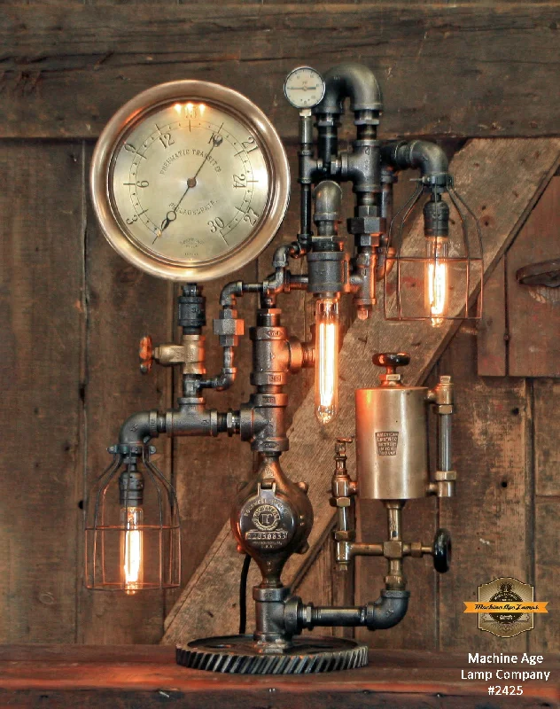 Durable Industrial Lighting for Harsh EnvironmentsSteampunk Industrial / Antique 10" Steam Gauge / Philadelphia / Gear / Lamp #2425