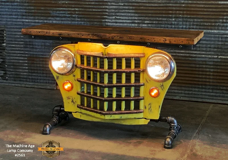 Industrial Lighting for Chemical PlantsSteampunk Industrial / Original vintage 50's Jeep Willys Grille / Automotive  / Table Sofa Hallway / Yellow  / Table #2561