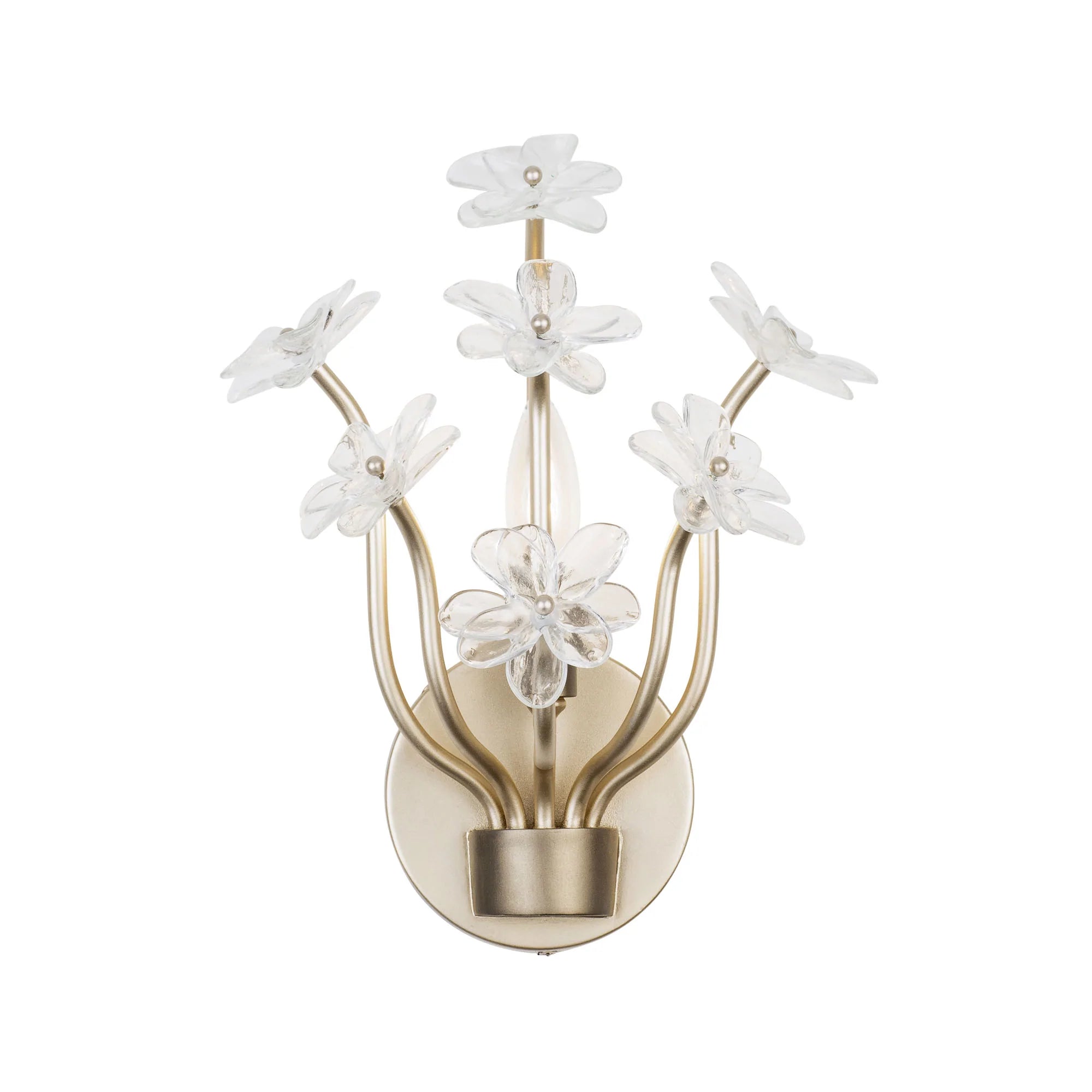 art deco wall lamps with geometric patterns for a retro - inspired bathroomWildflower 378W01GDAR 1-Light Wall Sconce - Gold Dust/Artifact