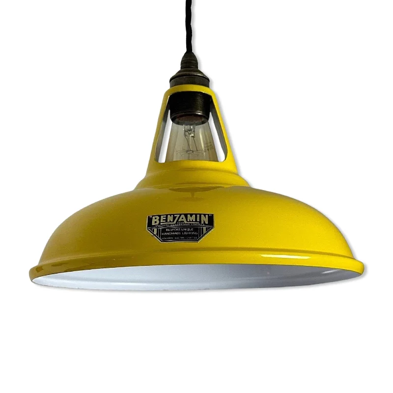 Color - Tunable Industrial Lighting for Special ApplicationsCawston ~ *Worn* Summer Yellow Solid Shade Original 1932 Design Pendant Set Light | Ceiling Dining Room | Kitchen Table | Vintage