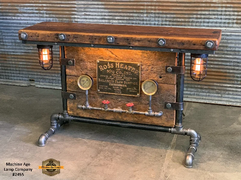 Industrial Wall - Mounted Lighting for Workshop WallsSteampunk Industrial / Barn Wood / Table / Console / Bar / Lighted / Table #2455