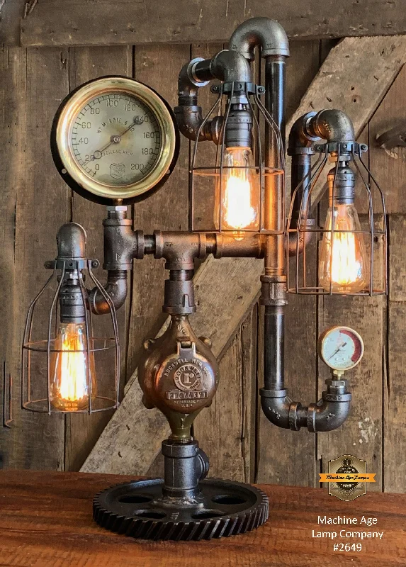 Industrial Lighting for Textile MillsSteampunk Industrial / Machine Age Lamp / Antique Steam Gauge  /  Lamp #2649 sold