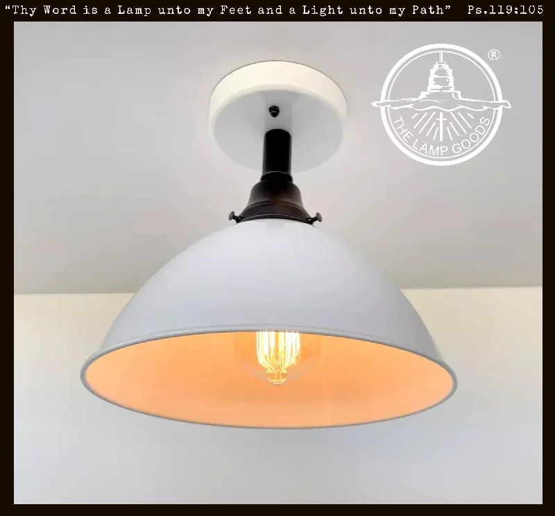 Retro Edison filament light bulbsLarge ALL White Enamel Farmhouse Ceiling Light