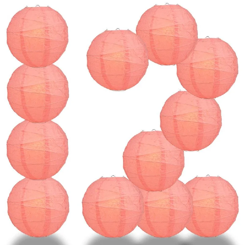 Low wattage Edison light bulbs for ambianceBULK PACK (12) 36" Roseate / Pink Coral Round Paper Lantern, Crisscross Ribbing, Chinese Hanging Wedding & Party Decoration