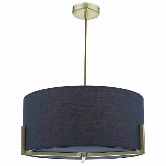 White track lighting for a clean lookSantino Pendant Gold C/W Navy Cotton Shade