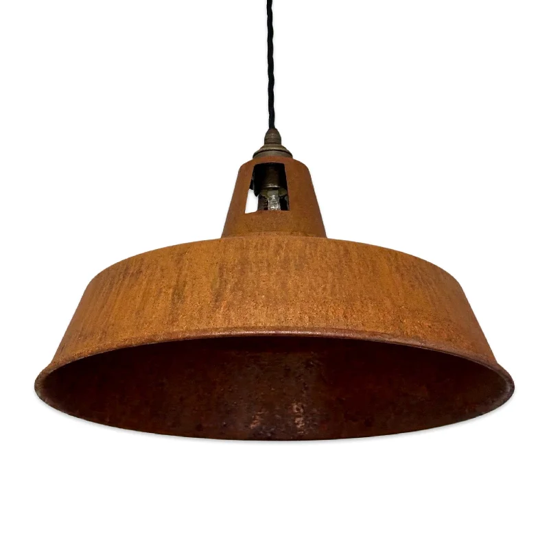 Industrial Area Lighting for Large Open SpacesWolferton XL ~ Rusted Steel Lampshade Slotted Design Pendant Ceiling Light ~ 15.5 Inch