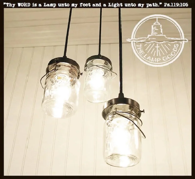 UL listed Edison light bulbsVintage Pint Mason Jar Chandelier Pendant Trio