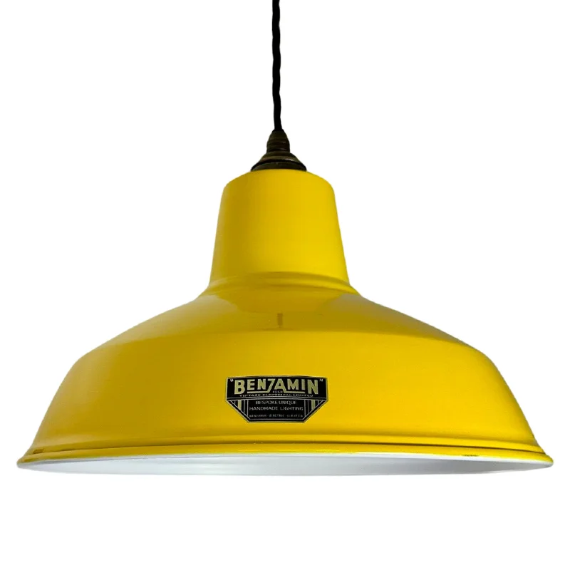 Industrial Lighting for Metal Fabrication ShopsFilby ~ Summer Yellow Solid Lampshade Pendant Set Light ~ 12.5 Inch