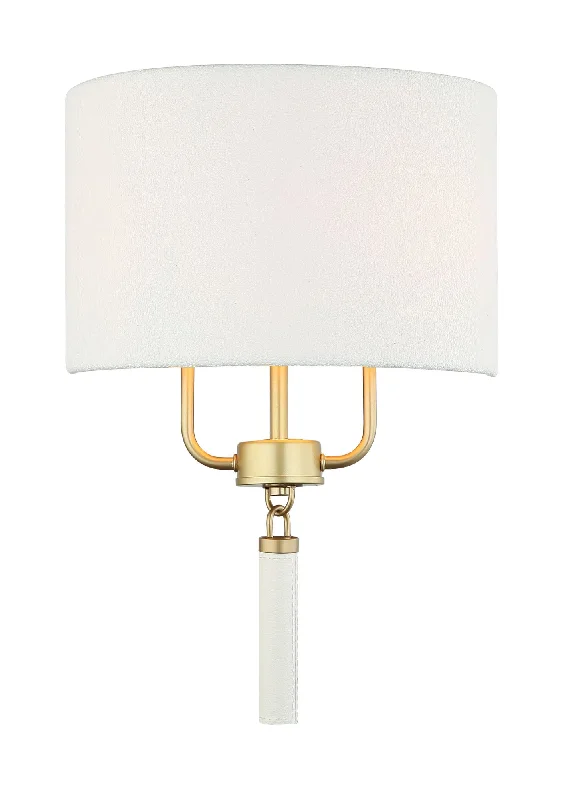 leather wall lamps with a distressed texture for a rugged and stylish lookSecret Agent 368W02GOW 2-Light Wall Sconce - Painted Gold/White Leather