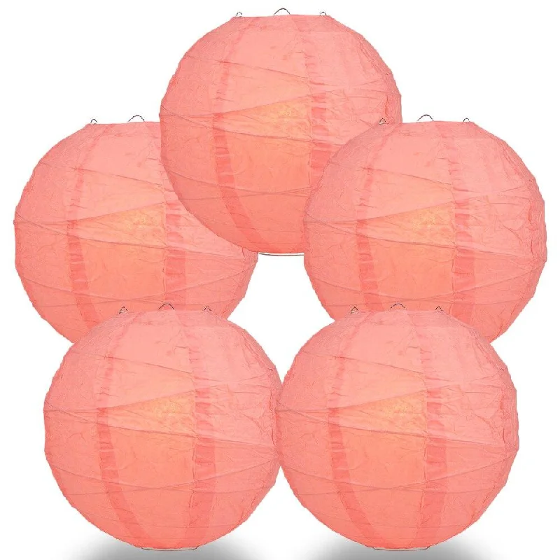 Soft white Edison light bulbs5-PACK 36" Roseate / Pink Coral Round Paper Lantern, Crisscross Ribbing, Chinese Hanging Wedding & Party Decoration