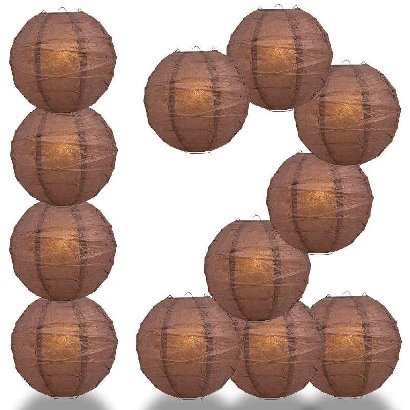 Edison light bulbs with decorative filamentsBULK PACK (12) 36" Brown Round Paper Lantern, Crisscross Ribbing, Chinese Hanging Wedding & Party Decoration