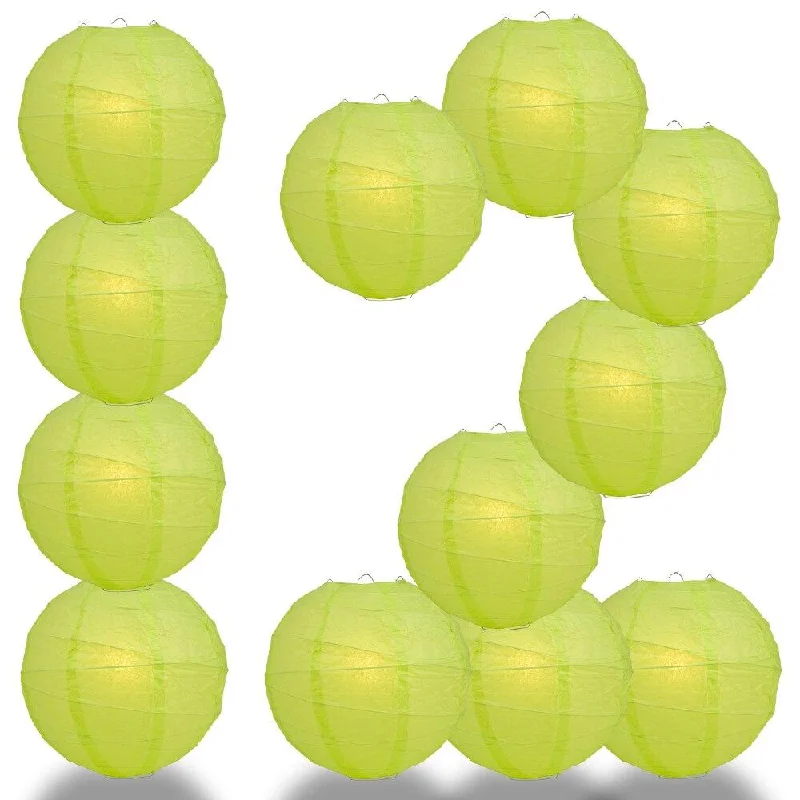 Edison light bulbs with a matte glass finishBULK PACK (12) 36" Light Lime Green Round Paper Lantern, Crisscross Ribbing, Chinese Hanging Wedding & Party Decoration