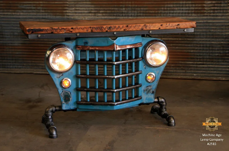 Dust - Resistant Industrial Lighting for Dirty WorkspacesSteampunk Industrial / Automotive / Original vintage 50's Jeep Willys Grille / Table Sofa Hallway / Table #2511