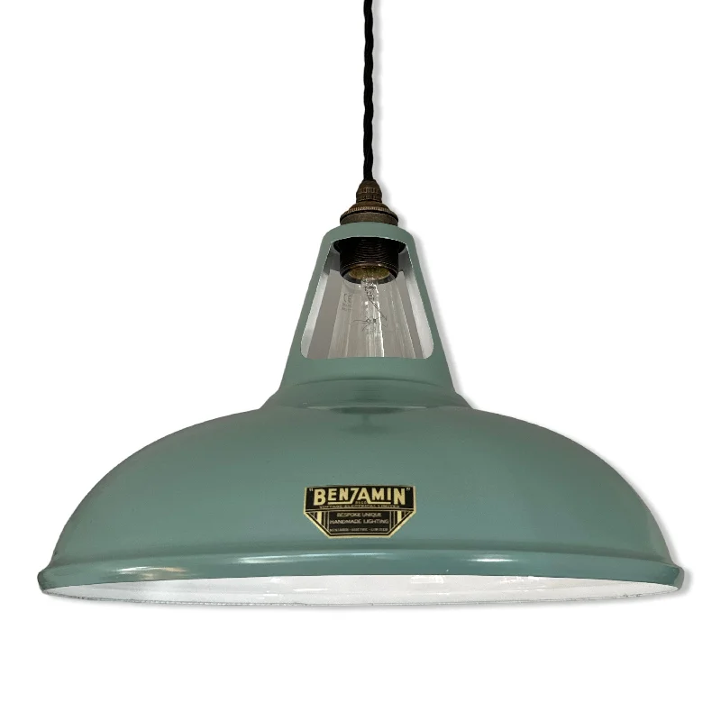 Industrial Lighting for Woodworking FactoriesCawston XL ~ Pistachio Green Solid Shade Slot Design Pendant Set Light ~ 14 Inch