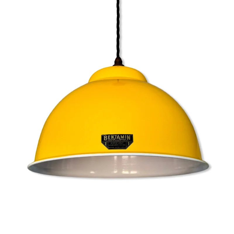 Durable Industrial Lighting for Harsh EnvironmentsMorley XL ~ Summer Yellow Solid Steel Shade Pendant Set Light ~ 13 Inch