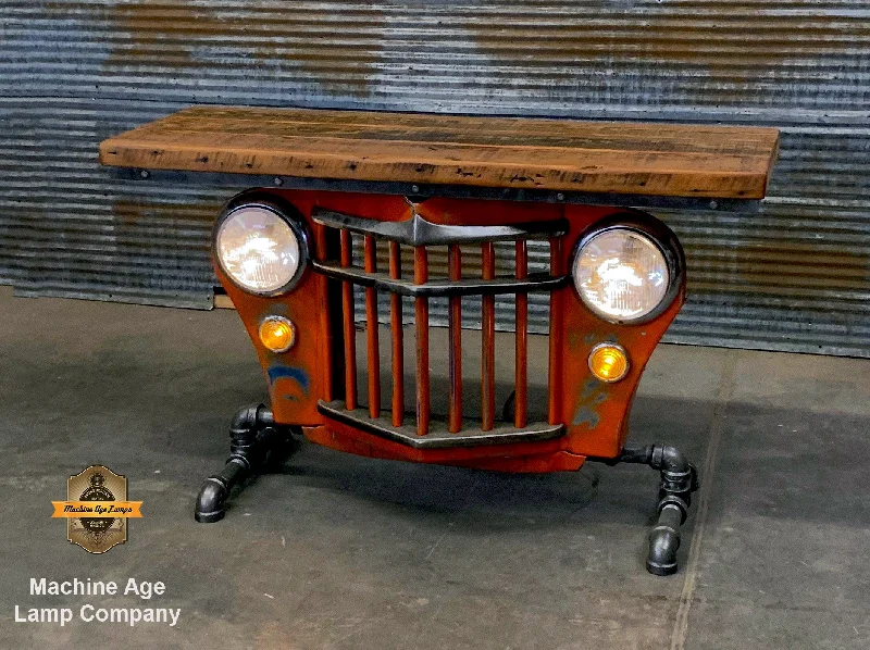 Industrial Emergency Lighting for Safety in FactoriesSteampunk Industrial / Automotive / Original vintage 50's Jeep Willys Grille / Table Sofa Hallway / Orange / Table #2723