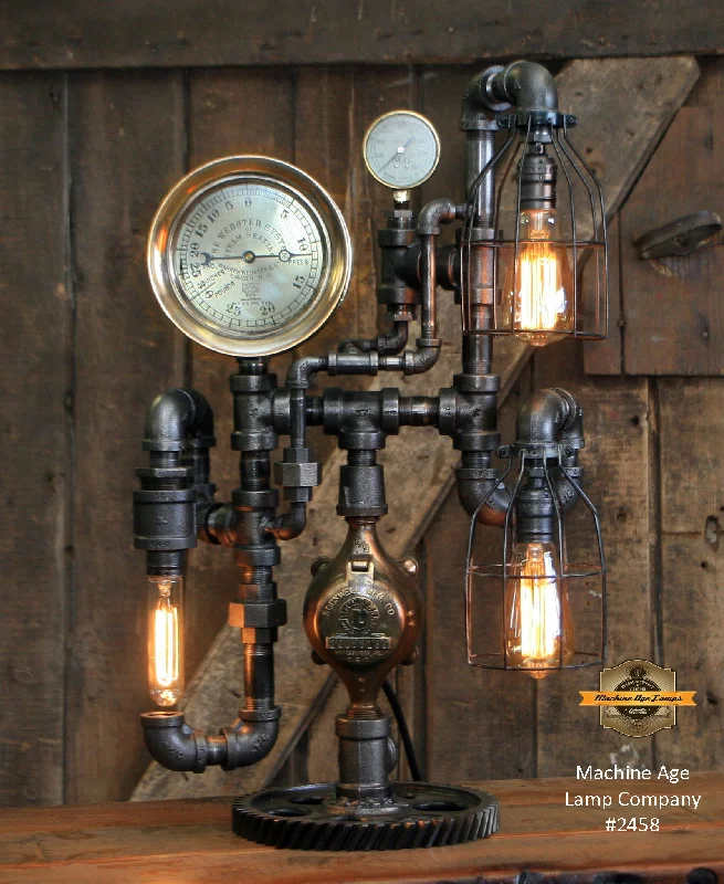 Industrial Lighting for Automotive Manufacturing PlantsSteampunk Industrial / Steam Gauge Lamp / Camden/ Gear / Lamp #2458