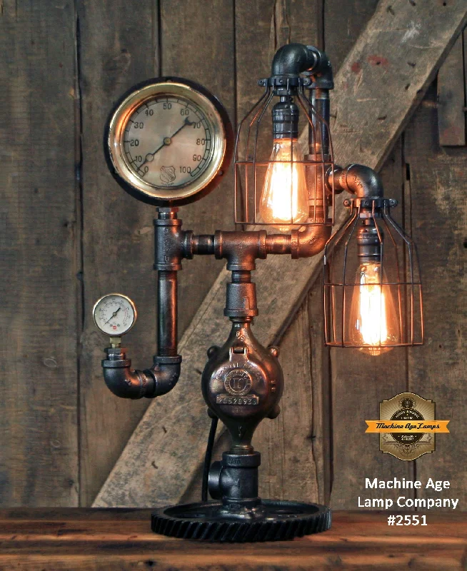 Energy - Efficient Industrial Lighting for Cost - SavingsSteampunk Industrial Machine Age Lamp / Steam Gauge / Gear / Steam Gauge / Lamp #2551