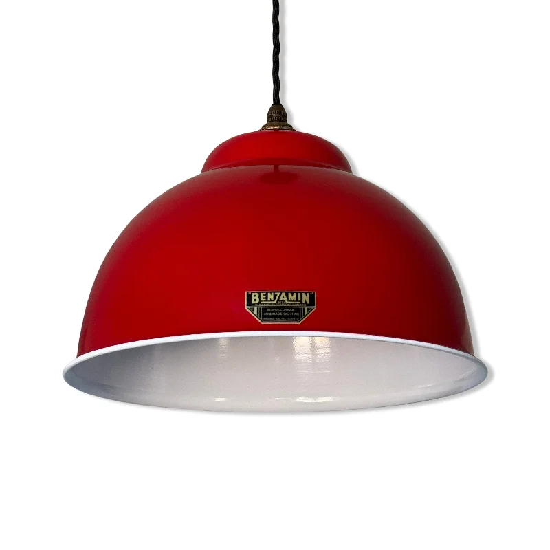 Industrial Pendant Lighting for Machine ShopsMorley XL ~ British Red Solid Steel Shade Pendant Set Light ~ 13 Inch