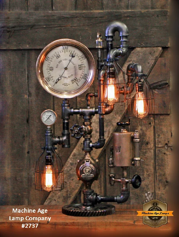 Industrial Lighting for Furniture FactoriesSteampunk Industrial / Antique Steam Gauge and Oiler / Gear / Dayton Ohio /  Lamp #2737