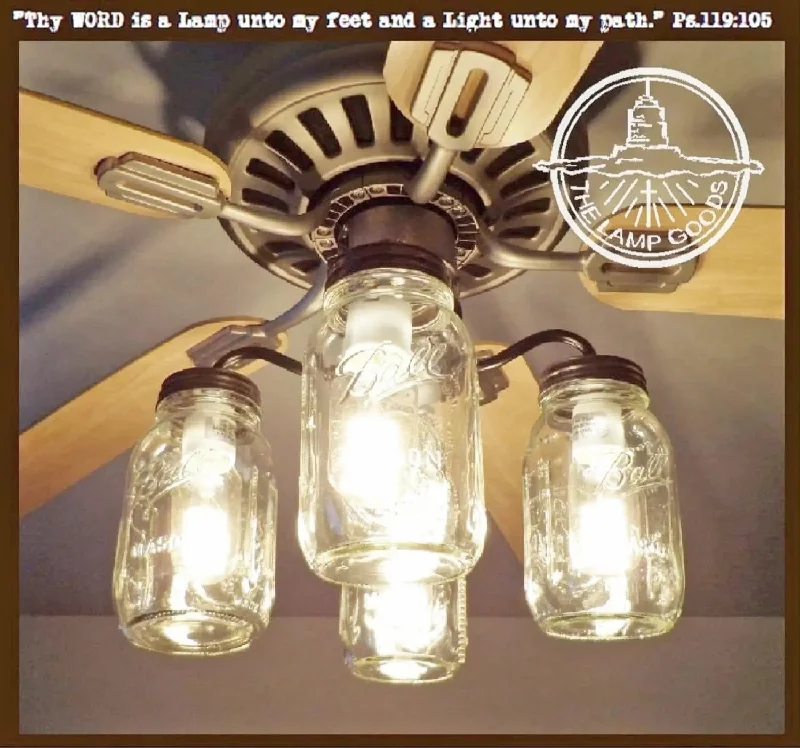 Colored Edison light bulbs (e.g., amber, blue)Mason Jar Ceiling Fan Light