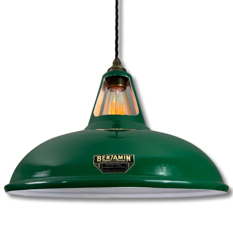 Durable Industrial Lighting for Harsh EnvironmentsCawston XL ~ *Worn* Racing Green Solid Shade Slot Design Pendant Set Light ~ 14 Inch