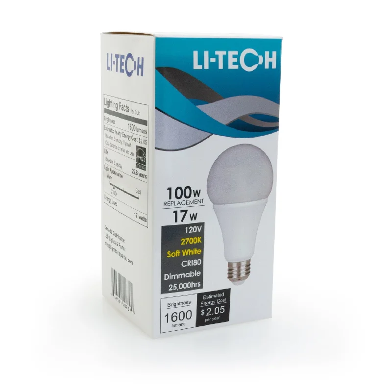 Track lighting with a long - lasting lifespanLi-Tech A21 LED Bulb, 120V 17W Equivalent 100W 2700K(Soft White)