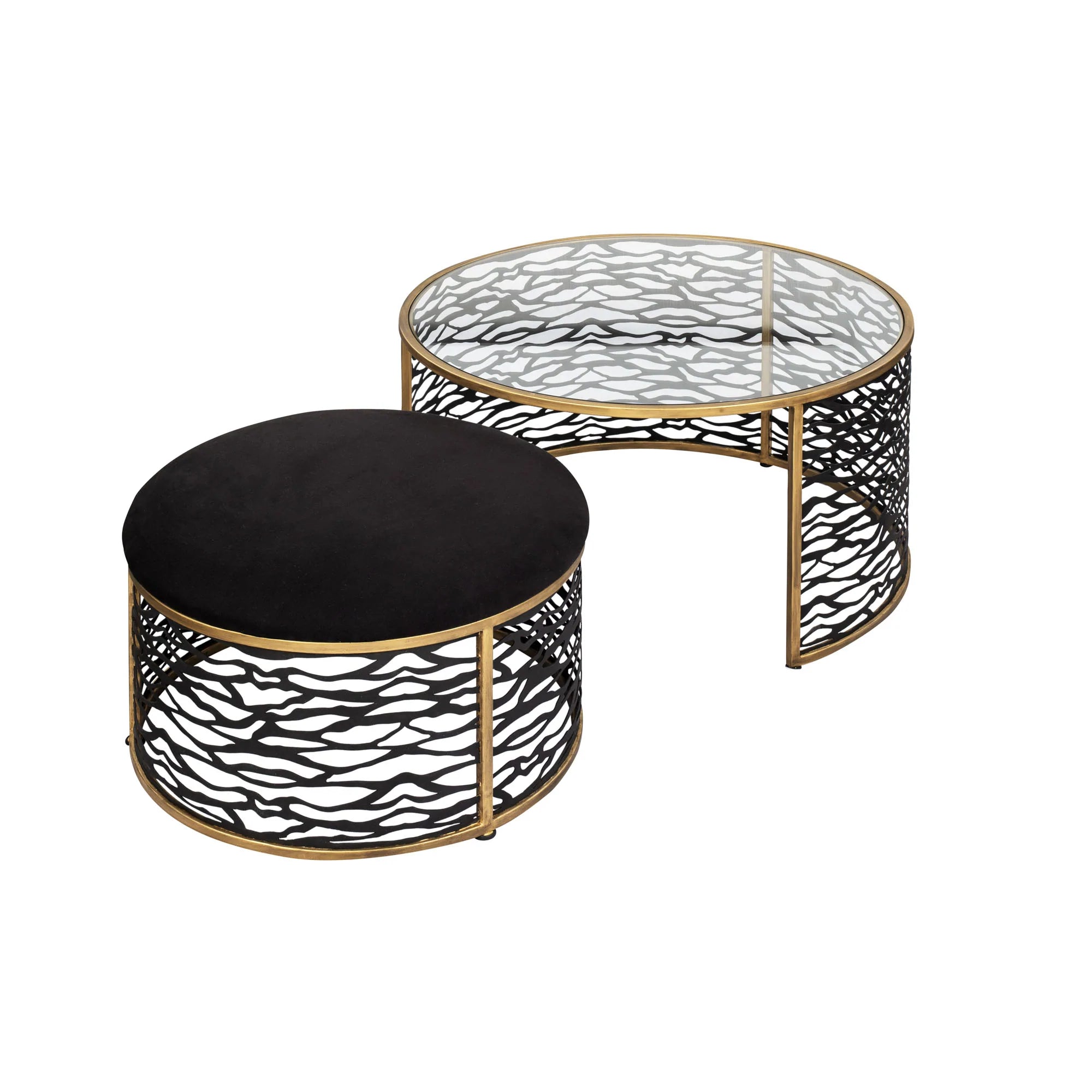 Kato 348TC32NHGCB Nesting Coffee Table and Ottoman - Havana Gold/Carbon