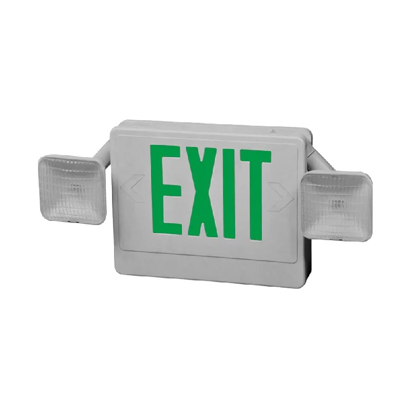 High - Bay LED Industrial Lighting for WarehousesLED Exit Emergency Light Combo Unit - Dual Head - Double Sided With Green Letters - Battery Backup - 7W 120-277V