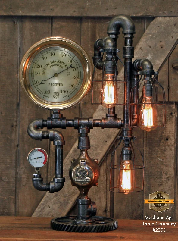 Waterproof Industrial Lighting for Wet AreasSteampunk Industrial Machine Age Lamp / Steam Gauge / Gear / Nordberg / Wisconson / Lamp #2203