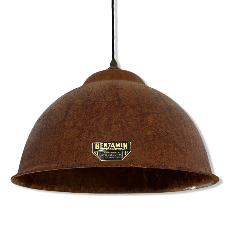 Industrial Pendant Lighting for Machine ShopsMorley XL ~ Rusted Solid Steel Shade Pendant Set Light ~ 13 Inch